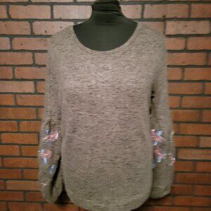 Time and True Embroidered Sleeves blouse.  Size XL Brown.  22" across the chest